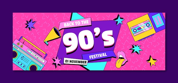 Copertina di facebook del festival musicale nostalgico degli anni '90 dal design piatto