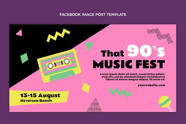 Flat design 90s nostalgic music festival facebook post