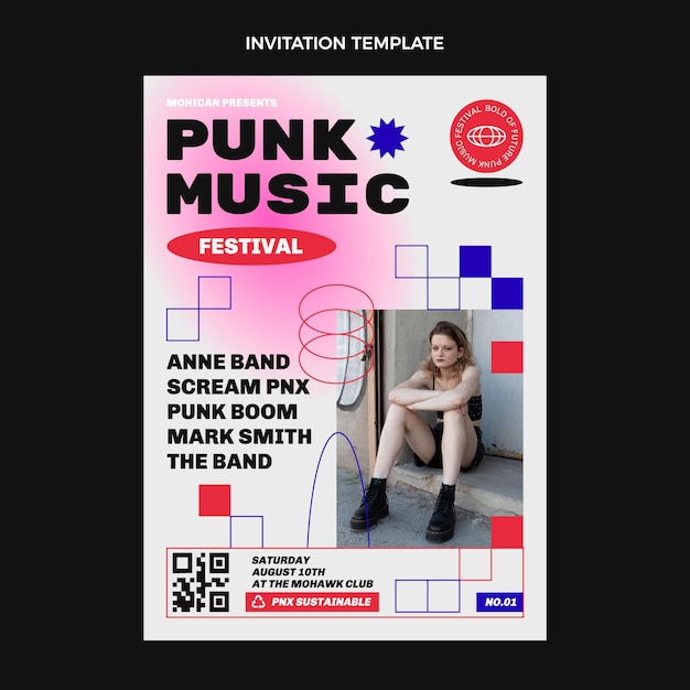 Free vector flat design 90s nostalgic music festival invitation