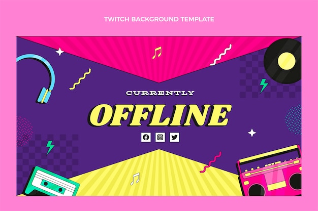 Free vector flat design 90s nostalgic music festival twitch background