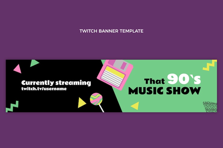 Free Vector flat design 90s nostalgic music festival twitch banner