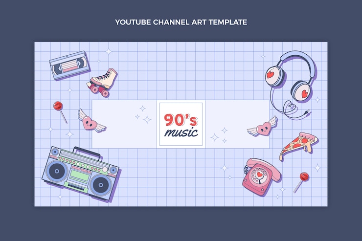 무료 Vector 평면 디자인 90년대 향수를 불러일으키는 음악 축제 youtube 채널 아트