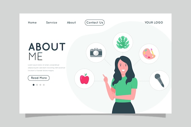 Free vector flat design about me web template illustrated