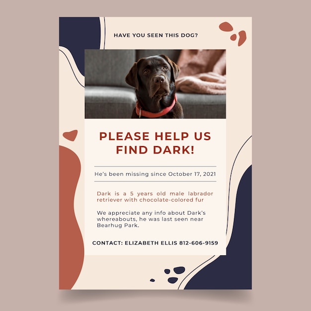 Free vector flat design abstract dark lost dog poster