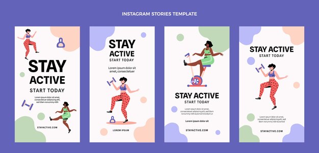 Flat design abstract fitness instagram stories