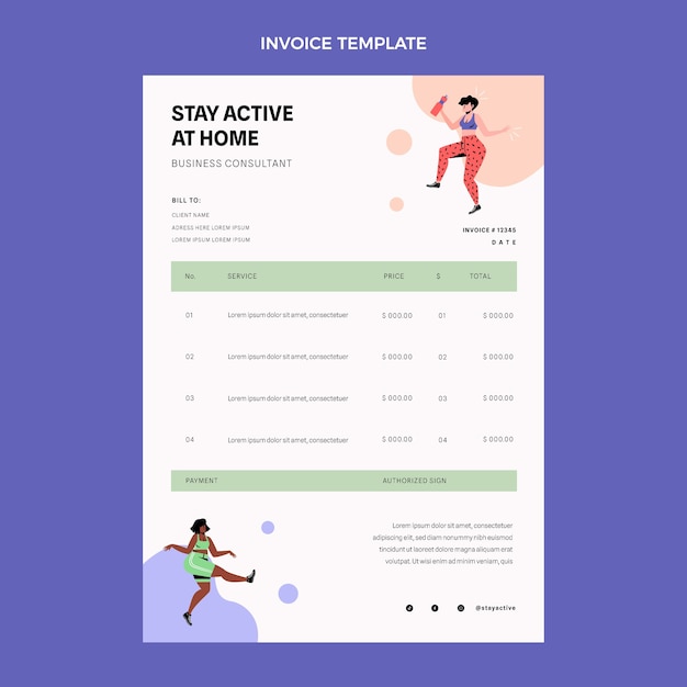 Free vector flat design abstract fitness invoice template