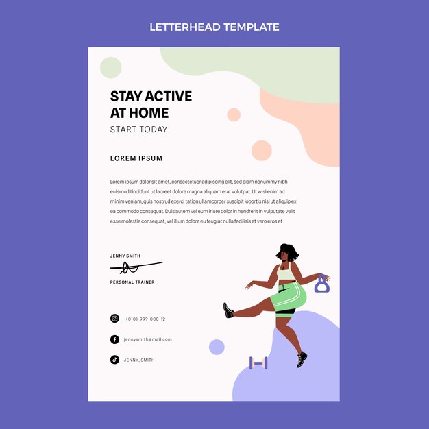 Flat design abstract fitness letterhead