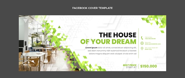 Vettore gratuito copertina facebook immobiliare geometrica astratta design piatto