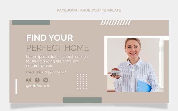 Flat design abstract geometric real estate facebook post