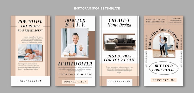 Free vector flat design abstract geometric real estate instagram stories