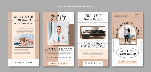 Vettore gratuito storie di instagram immobiliari geometriche astratte di design piatto