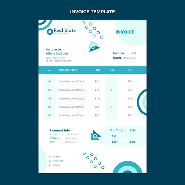 Flat design abstract geometric real estate invoice