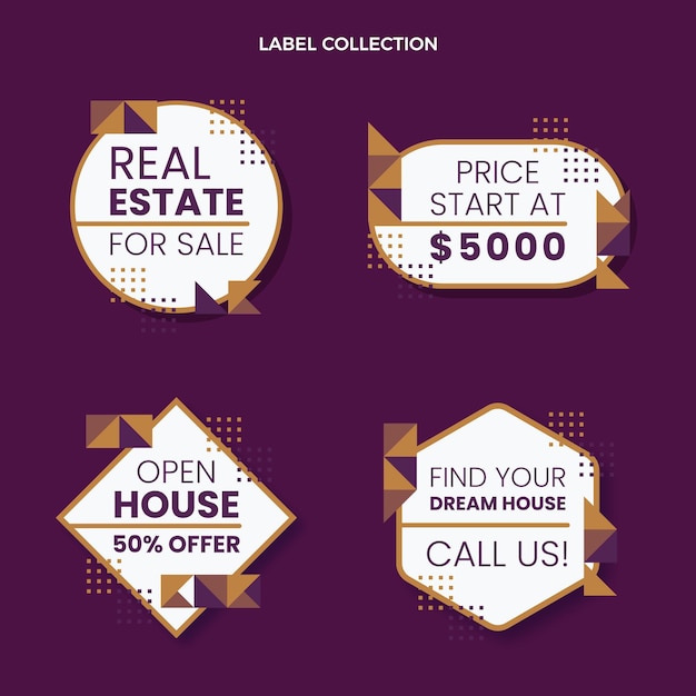 Free vector flat design abstract geometric real estate labels