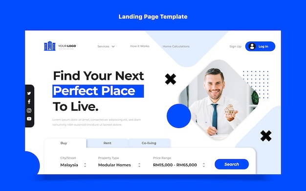 Free vector flat design abstract geometric real estate landing page