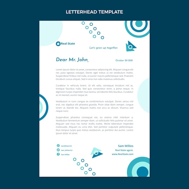 Flat design abstract geometric real estate letterhead