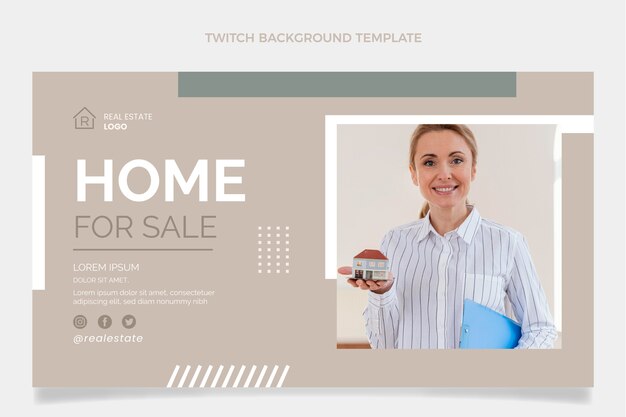 Flat design abstract geometric real estate twitch background