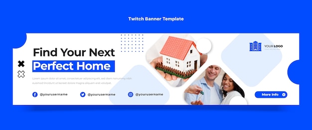 Flat design abstract geometric real estate twitch banner