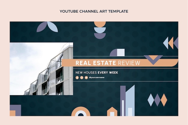 Free vector flat design abstract geometric real estate youtube channel art