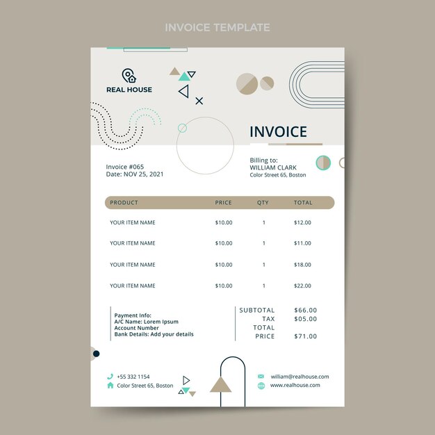 Free vector flat design abstract real estate invoice