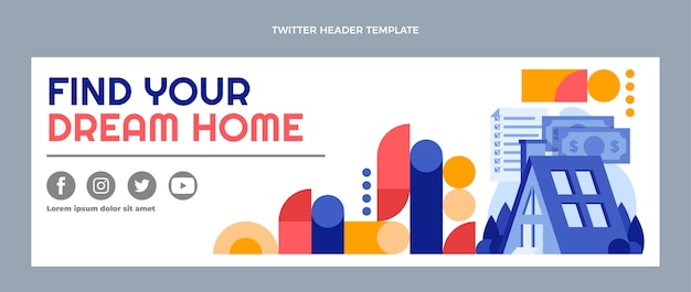 Бесплатное векторное изображение Плоский дизайн абстрактный заголовок twitter недвижимости
