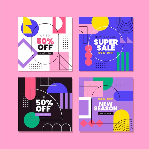 Flat design abstract sales instagram posts