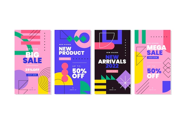 Flat design abstract sales instagram stories