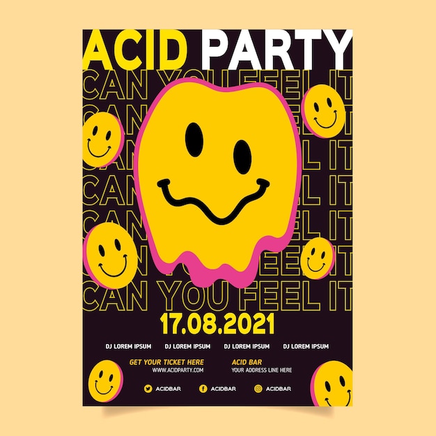 Free vector flat design acid emoji poster