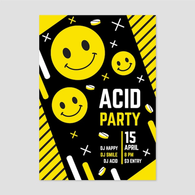 Flat design acid emoji poster