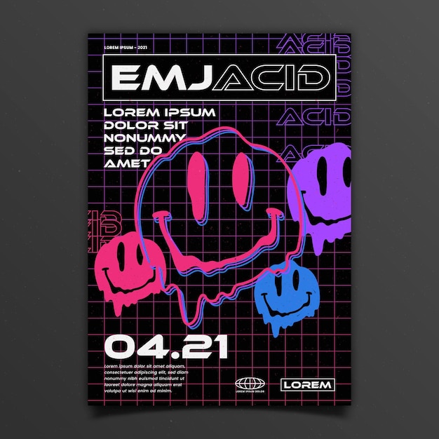 Flat design acid emoji poster