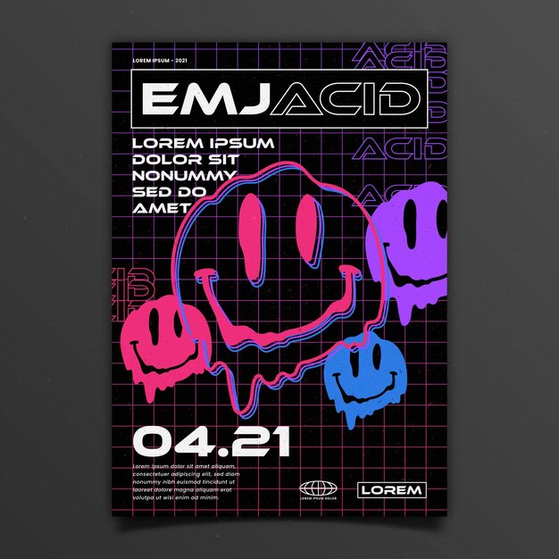 Flat design acid emoji poster