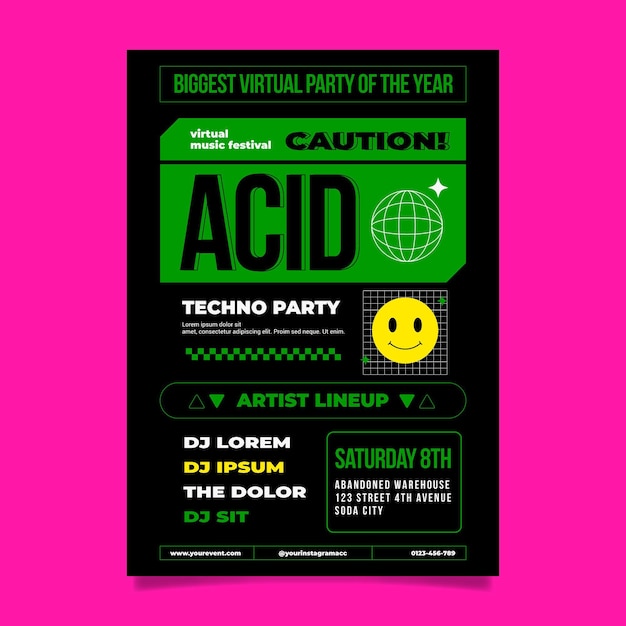 Free vector flat design acid emoji poster