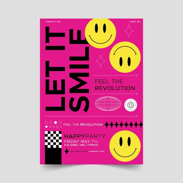 Flat design acid emoji poster