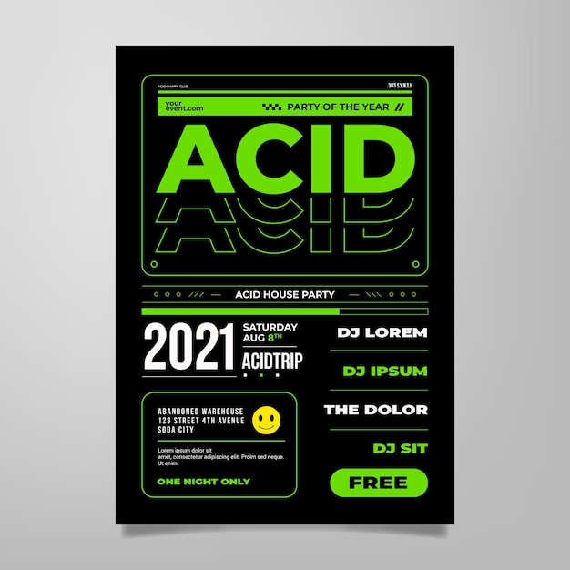 Free vector flat design acid emoji poster