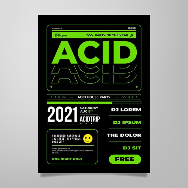 Flat design acid emoji poster