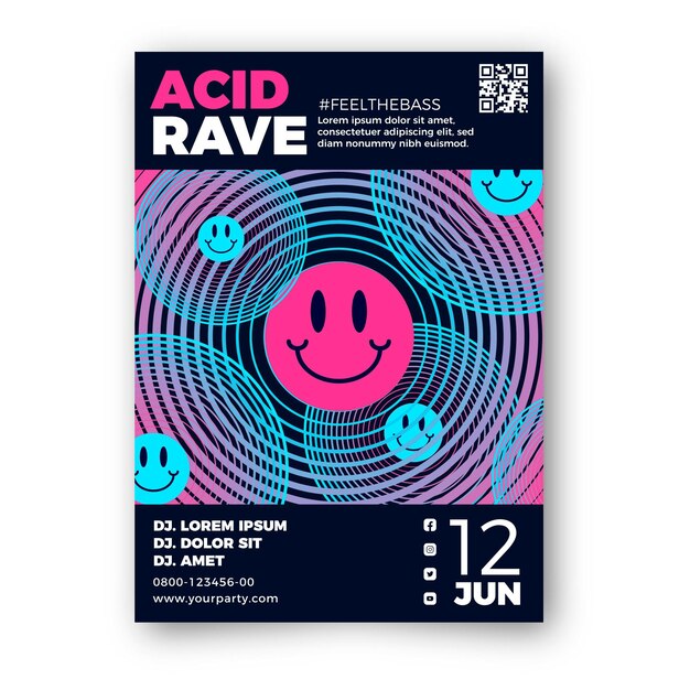 Flat design acid emoji poster