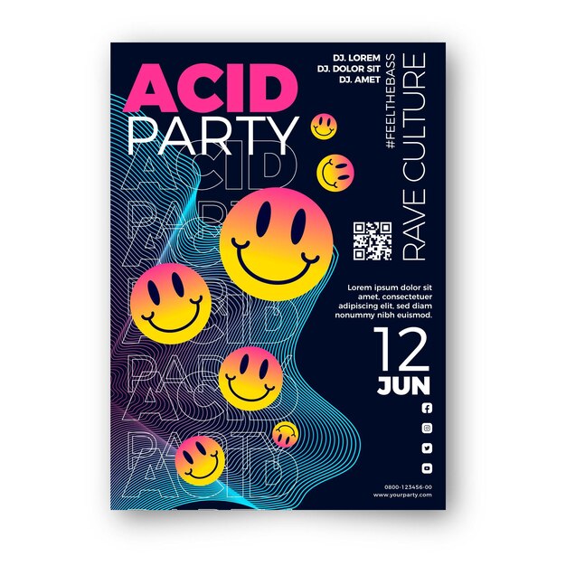 Free vector flat design acid emoji poster