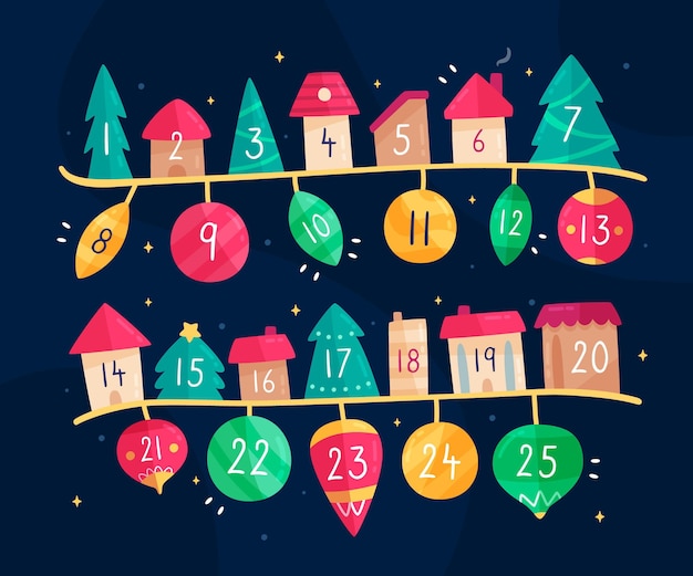 Vettore gratuito calendario dell'avvento design piatto