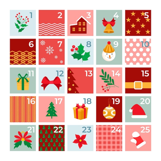 Vettore gratuito calendario dell'avvento design piatto