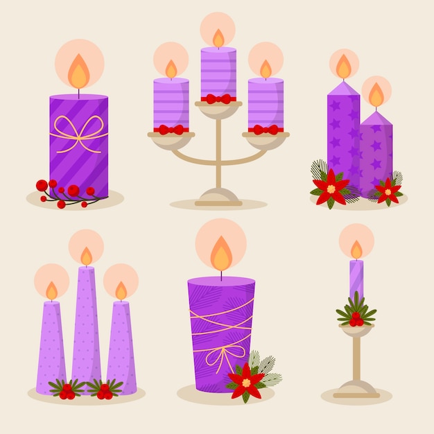 Flat design advent candles collection