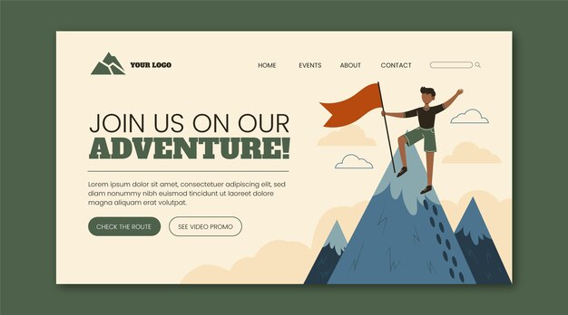 Flat design adventure landing page