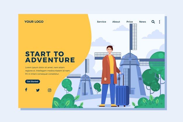 Flat design adventure travel landing page