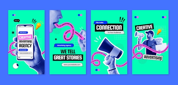 Vettore gratuito agenzia di pubblicità di design piatto storie instagram