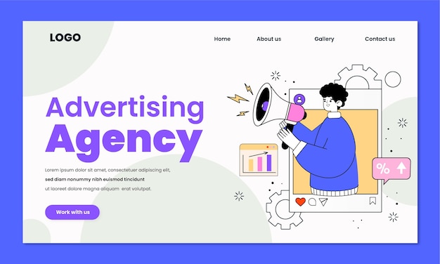 Flat design advertising agency landing page template