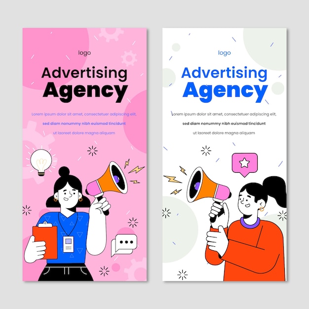 Плоский дизайн рекламного агентства шаблон вертикальных баннеров