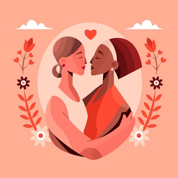 Flat design affectionate lesbian kiss