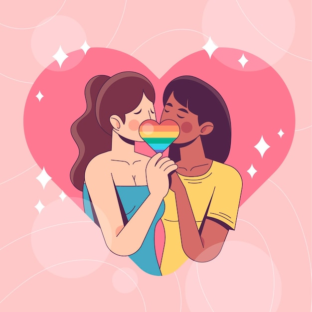 Бесплатное векторное изображение Плоский дизайн ласкового лесбийского поцелуя