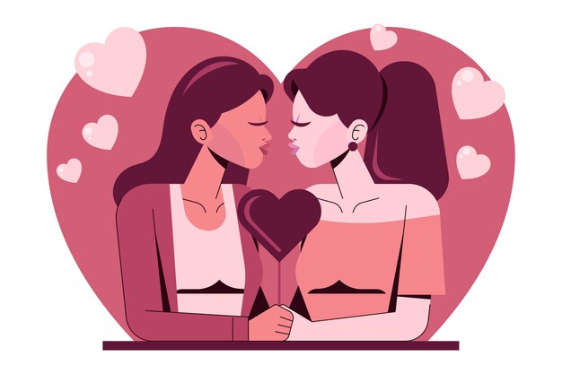 Flat design affectionate lesbian kiss