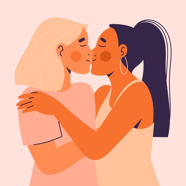 Flat design affectionate lesbian kiss