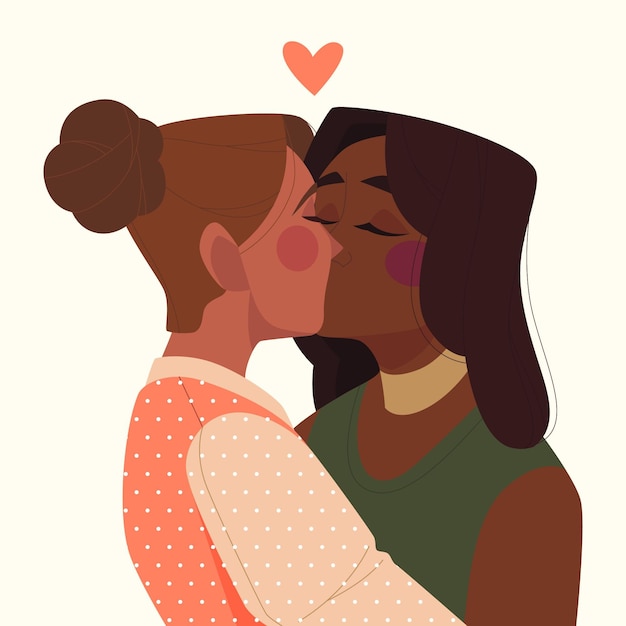 Flat design affectionate lesbian kiss