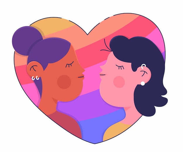 Flat design affectionate lesbian kiss